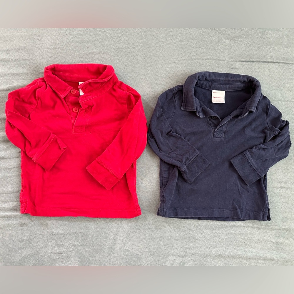 Hanna Andersson Bundle of 2 Long Sleeve Sueded Jersey Polos Red & Navy 18-24mo